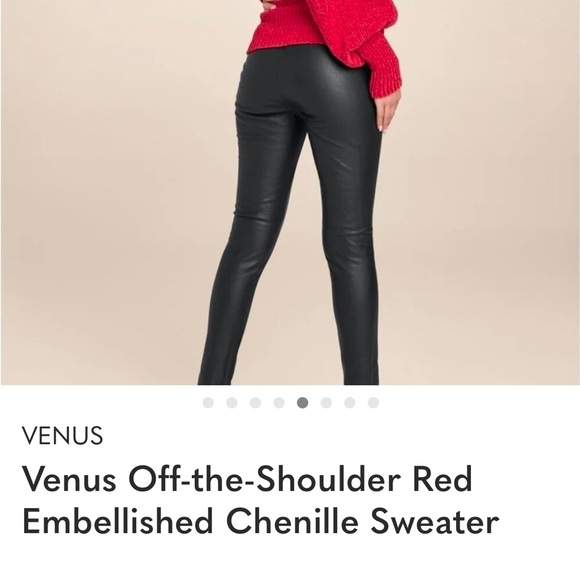 NWOT!!!VENUS Stylish Red Chenille Embellished Off-Shoulder Sweater - Picture 4 of 5